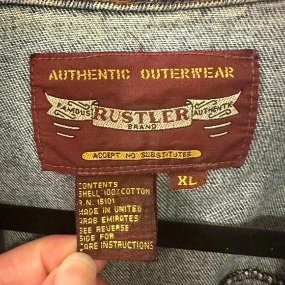 Vintage Rustler Denim Jacket Men’s XL Blue Jean 1980s Wrangler Trucker Button Up - Picture 3 of 5